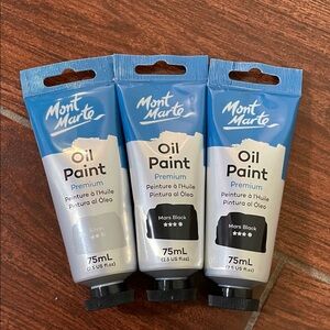 3 75ml Mont Marte Premium Oil Paint- Silver and Mars Black